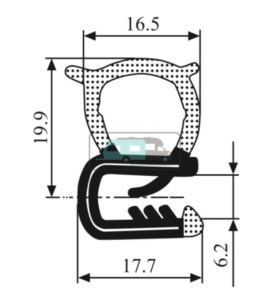 Klemprofiel met Sponsrubber Zijkant 2-5mm 5mtr