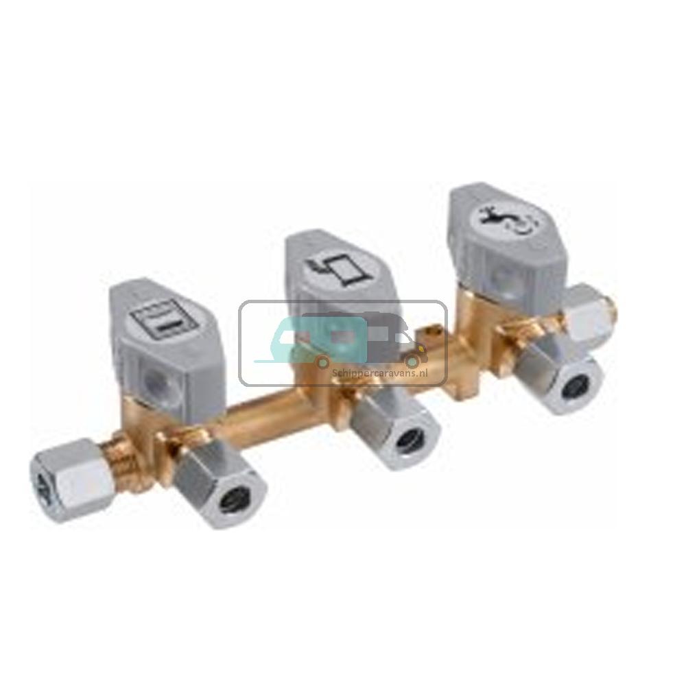 GOK Gasdistributieblok 3-Weg 10-8mm