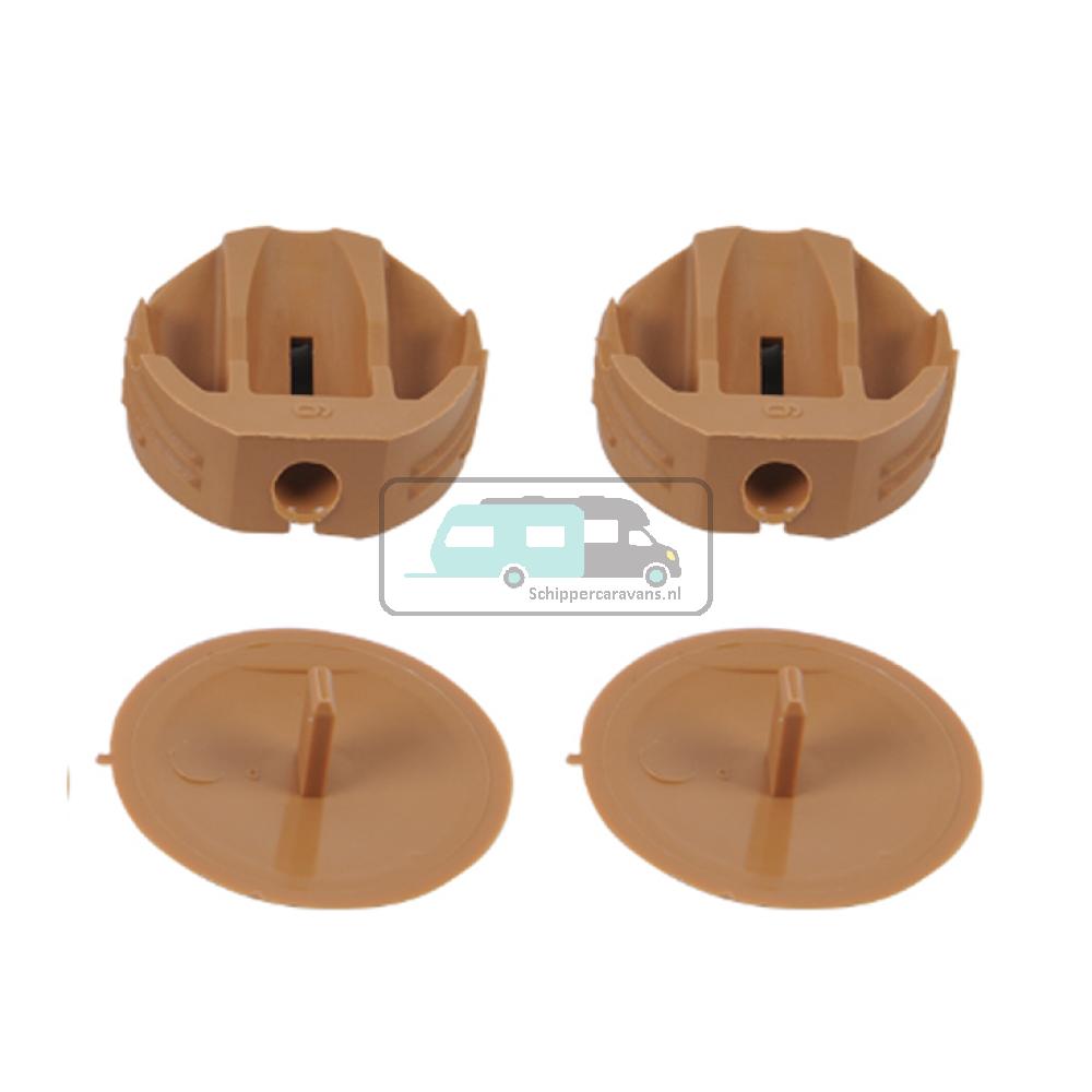 Hoekverbinder rond met afdekkap lichtbruin à 4 stuks