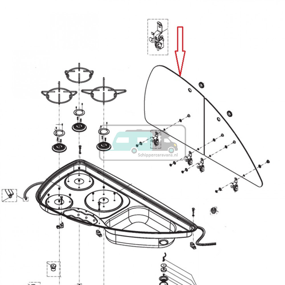 Dometic Kombi 960 Linker Glasplaat RAL9005
