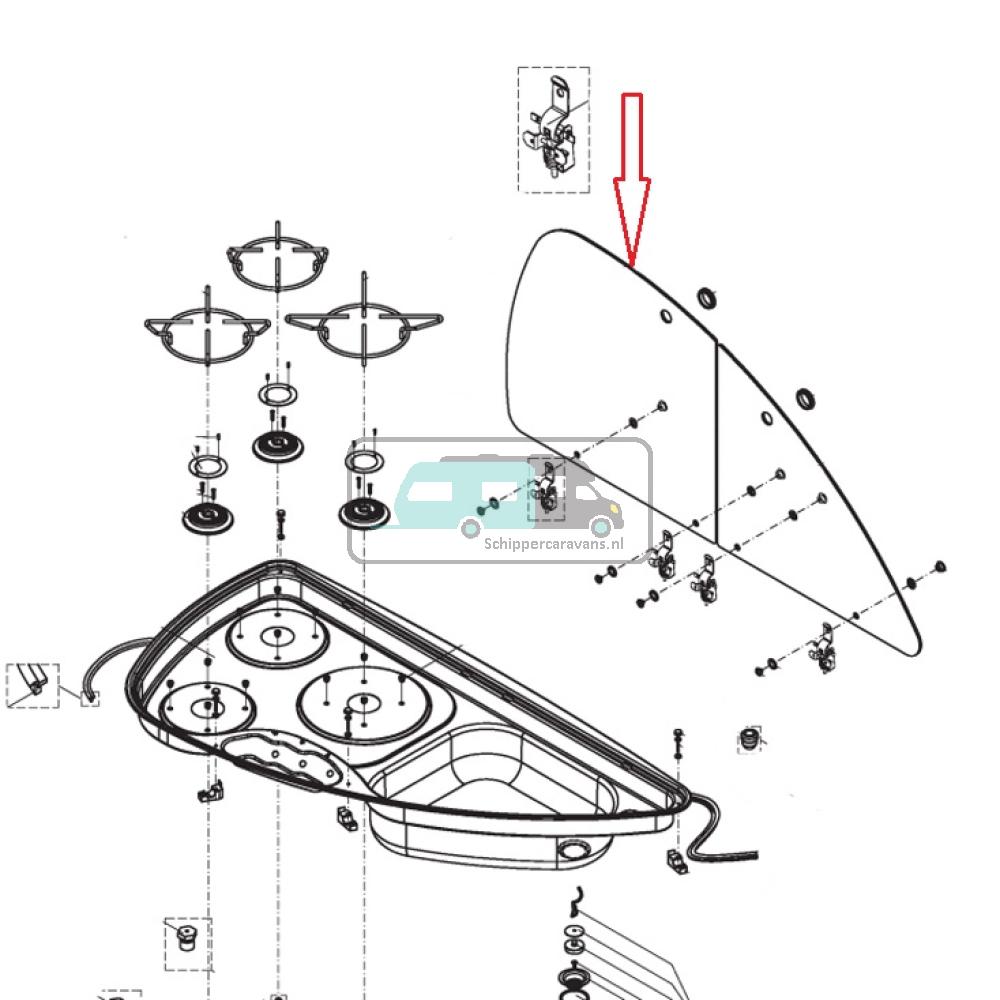 Dometic Kombi 960 Linker Glasplaat RAL9005