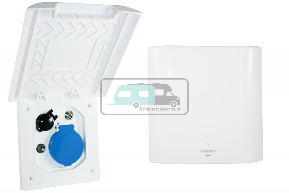 Inbouwstekkerdoos 230V/12V/Ant/Sat Element Line Wit