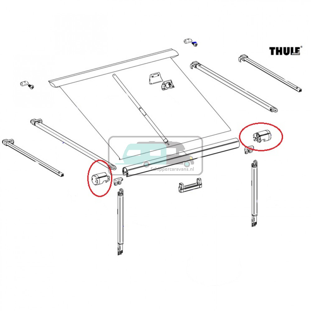 Thule Eindkap Roller Tube LH+RH 1200