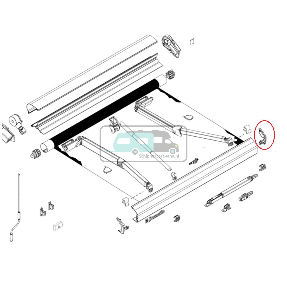 Dometic Eindkap Leadreail Rechts PR2000 Antraciet