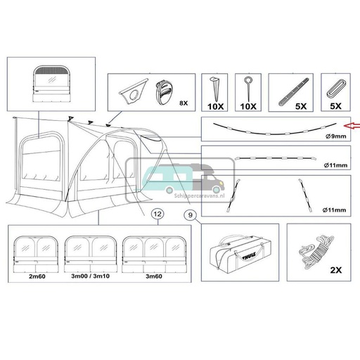 [OCS_A9903504] Thule QuickFit/EasyLink Tent Poles 9mm Roof Arch 3.60 M/L/XL 460cm