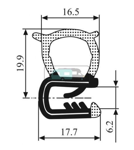 [OCS_0122034B] Klemprofiel met Sponsrubber Zijkant 2-5mm 5mtr
