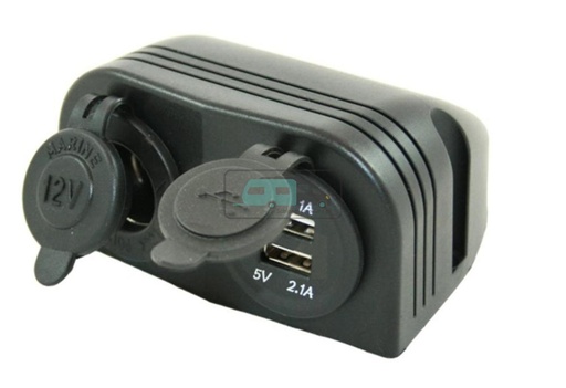 [OCS_A0008084L] Power Line Contactdoos 12V + 2x USB Lader Opbouw Zwart