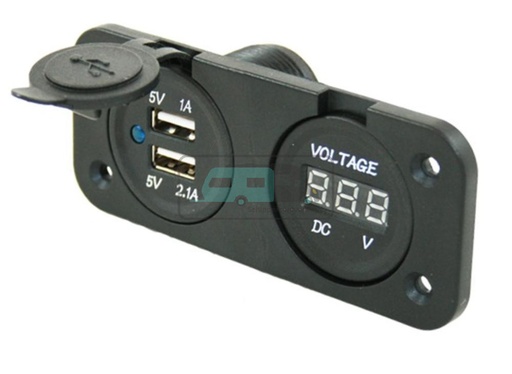 [OCS_1144225B] Power Line Voltmeter + 2x USB Lader Inbouw Zwart