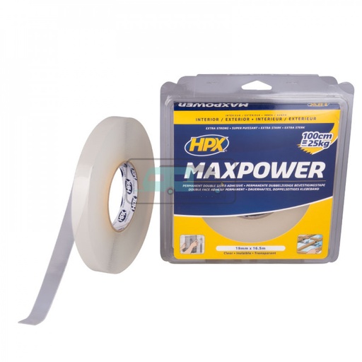 [OCS_2010054] HPX Max Power Bevestigingstape 16.5mtrx19mm Transparant