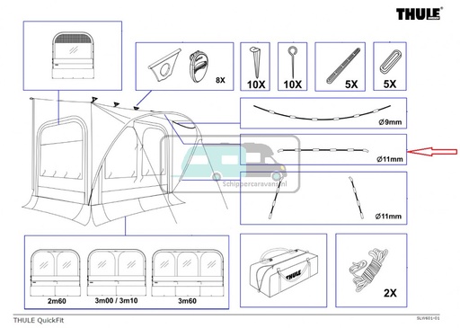 [OCS_2612245] Thule QuickFit/EasyLink Tent Poles 11mm Upper Arch 3.60 L/XL 315cm