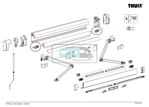 [OCS_2612355] Thule Eindkap Roller Tube LH+RH 4900/5200